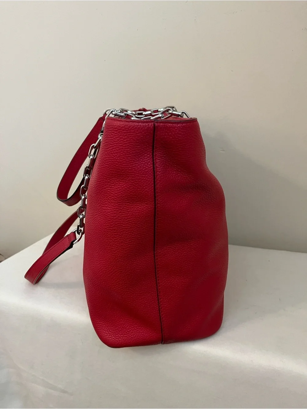 Michael Kors Pebbled Red Leather Tote/Laptop Bag with Silver Hardware